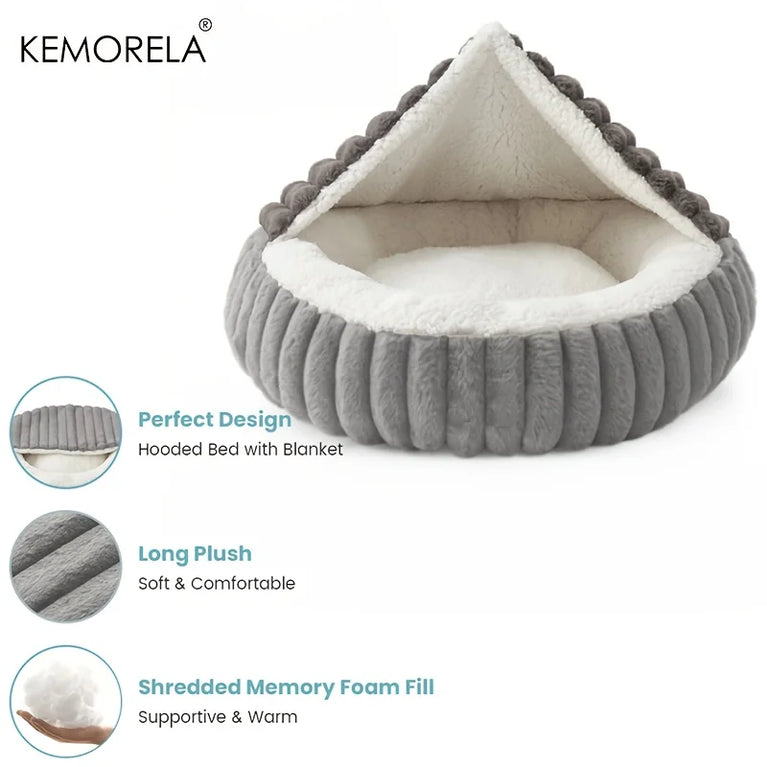 Calming Round Hooded Cat Bed Cat Heating Pad Cooling Cat Bed