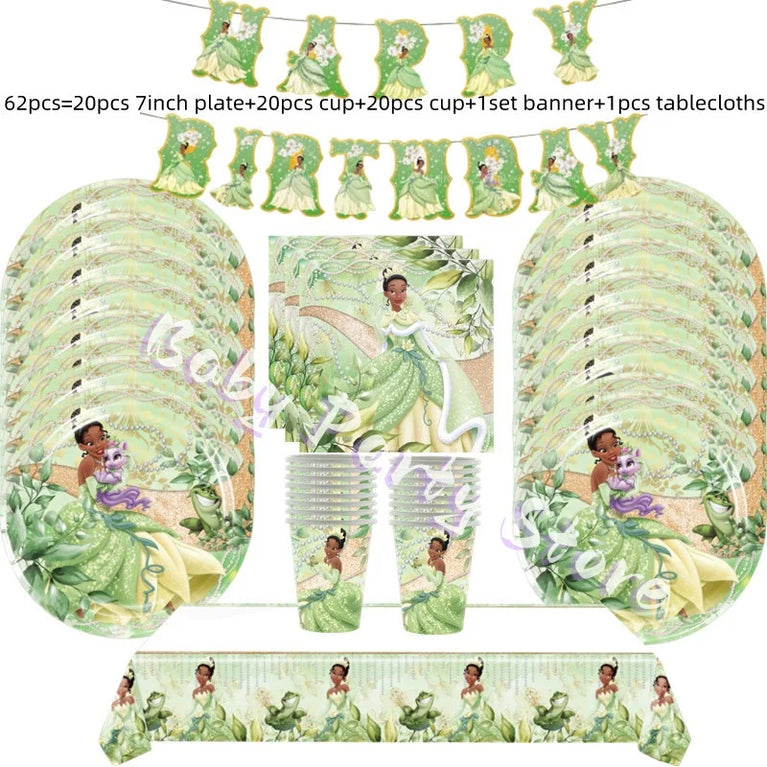 Frog Tiana Princess Party Disposable Tableware Set for Kids Birthday Decoration