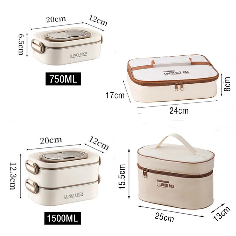 Stainless Steel 304 Thermal Lunch Box with Insulation Bag 1500ml