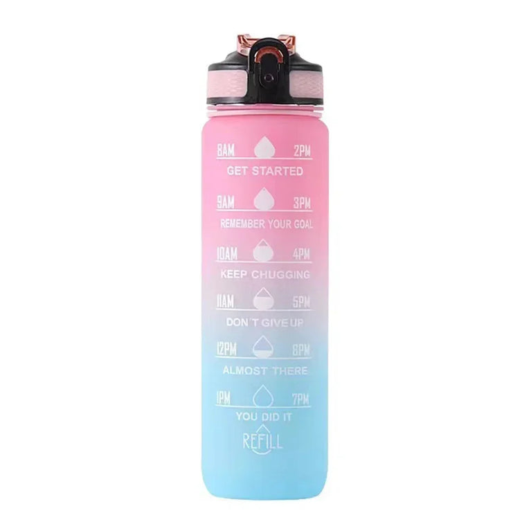 1000ML Motivational Time Marker Sports Waterbottle Leakproof Gym Bottle