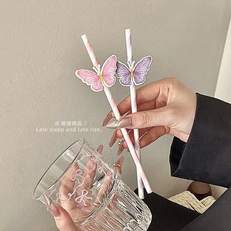 Butterfly Paper Straws 10 Sticks Disposable Eco Friendly Juice Milk Tea Drink Straws
