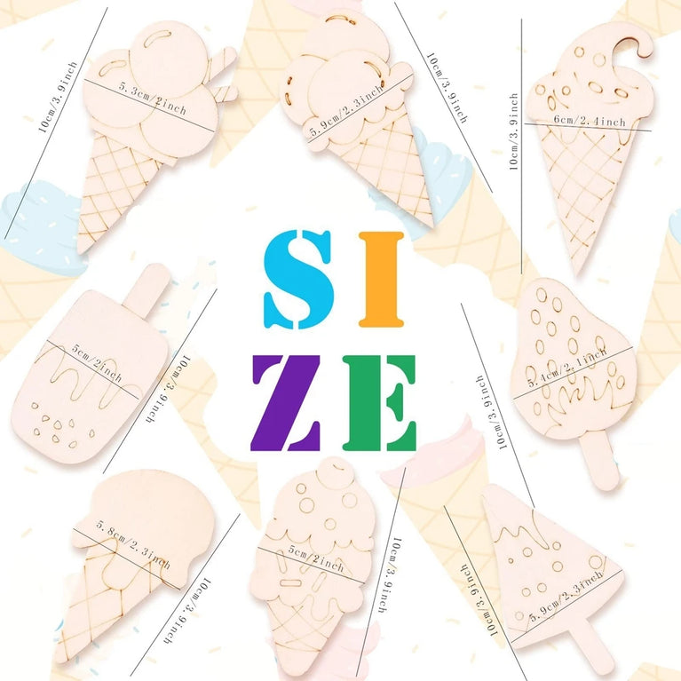 10-Piece Wooden Ice Cream DIY Ornament Set | Creative Summer Craft Kit