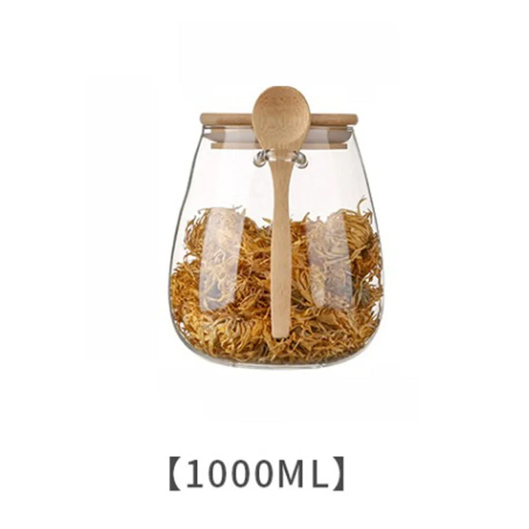 Airtight Glass Storage Jar with Bamboo Lid for Coffee Tea Spice Storage Containers