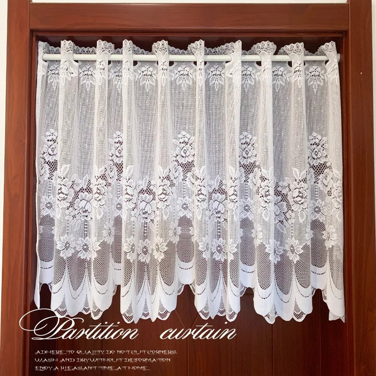 White Lace Sheer Tulle Curtains | Pastoral Floral Kitchen & Cafe Voile