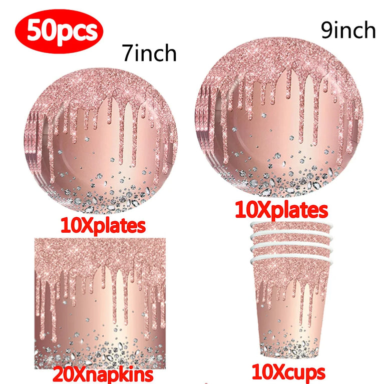 Rose Gold Theme Party Disposable Tableware Set Wedding Birthday Decor