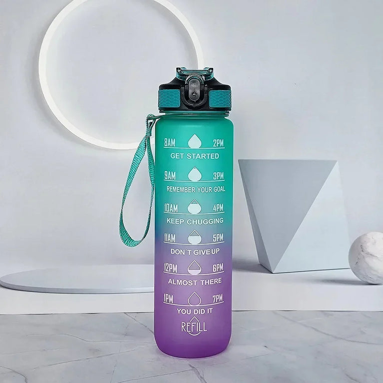 1000ML Motivational Time Marker Sports Waterbottle Leakproof Gym Bottle