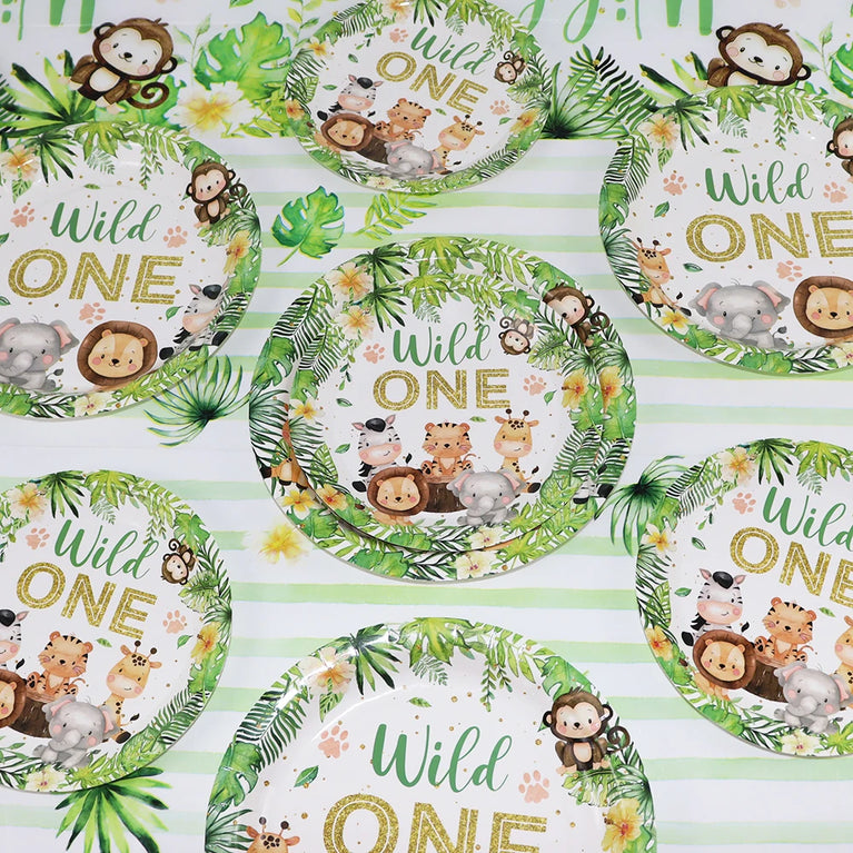 Wild One Animals Jungle Safari Birthday Disposable Tableware Set
