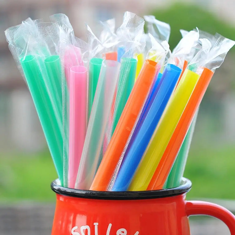 50PCS Jumbo Colored Bubble Tea Straws 19cm Disposable Use