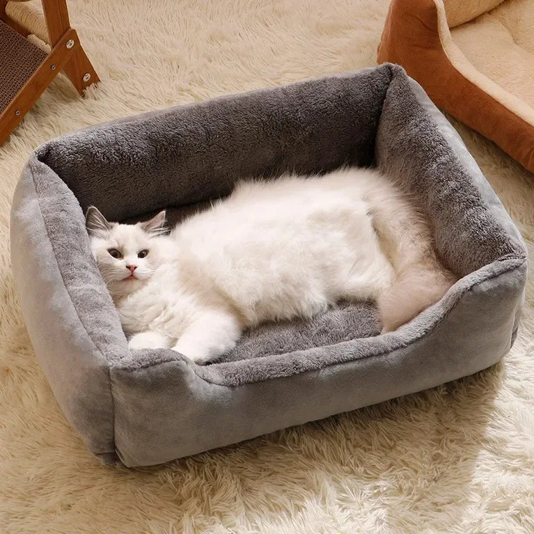 Soft Plush Cat Bed Basket Cozy Breathable Winter Pet Sleeping Nest Accessories