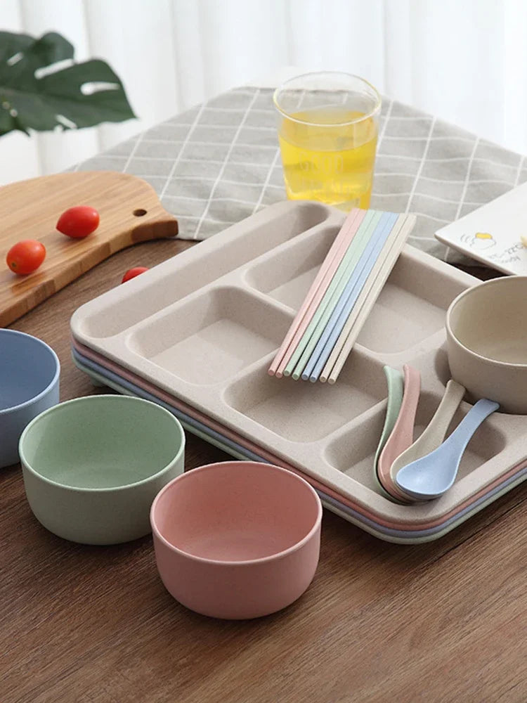 Eco-Friendly Wheat Fiber Meal Set | Anti-Fall Student & Toddler Dinnerware