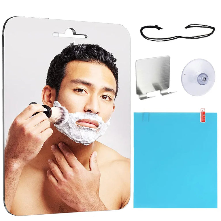 Fogless Acrylic Shower Mirror | Portable Anti-Fog Shaving Mirror with Non-Slip Stand