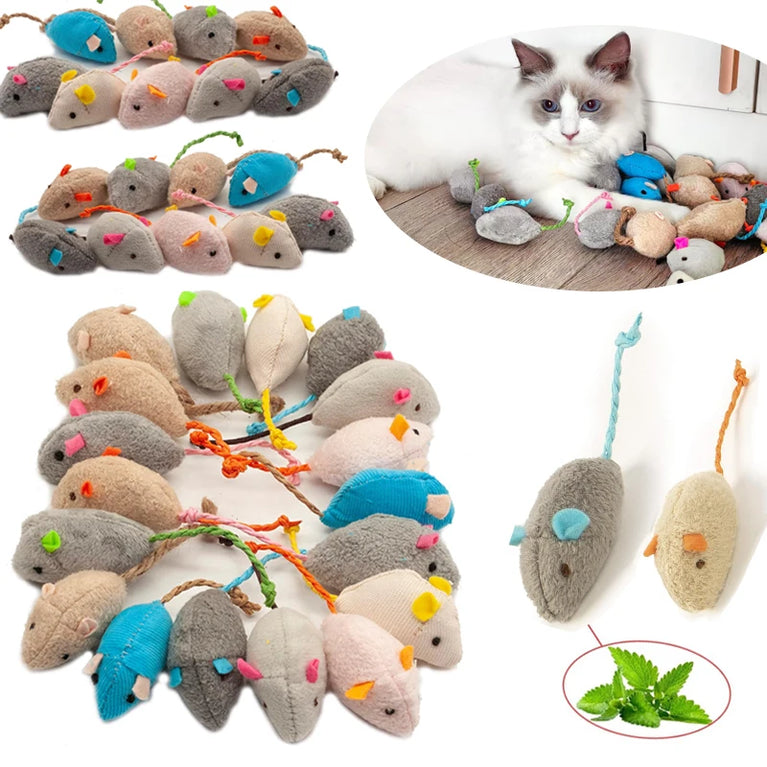 3PCS Rattle Cat Mouse Plush Catnip Filled Interactive Cat Toys Set for Indoor Play