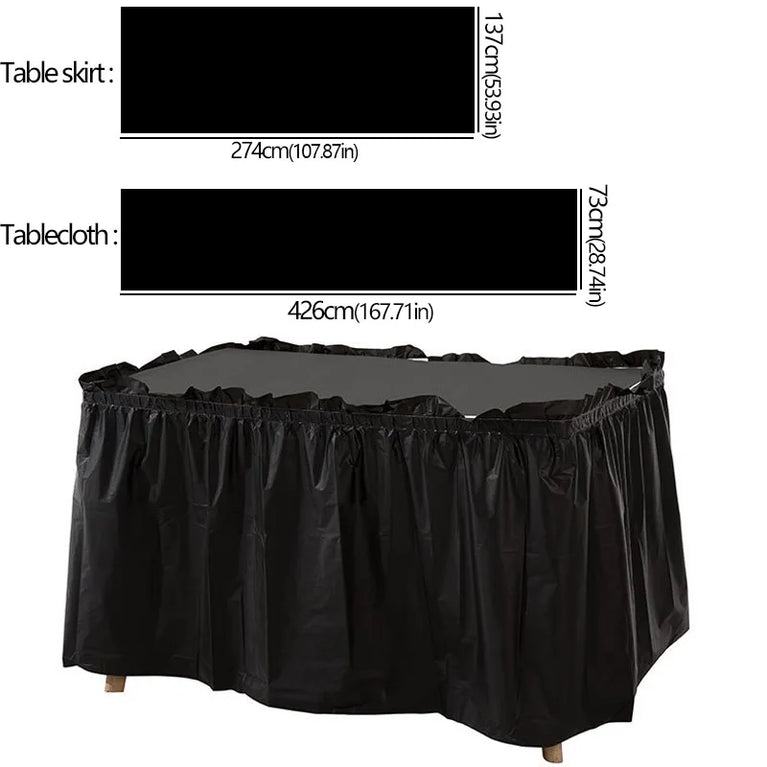 Disposable Waterproof Table Skirt Plastic Tablecloth Set Wedding Party Festival Decor