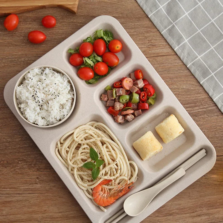 Eco-Friendly Wheat Fiber Meal Set | Anti-Fall Student & Toddler Dinnerware