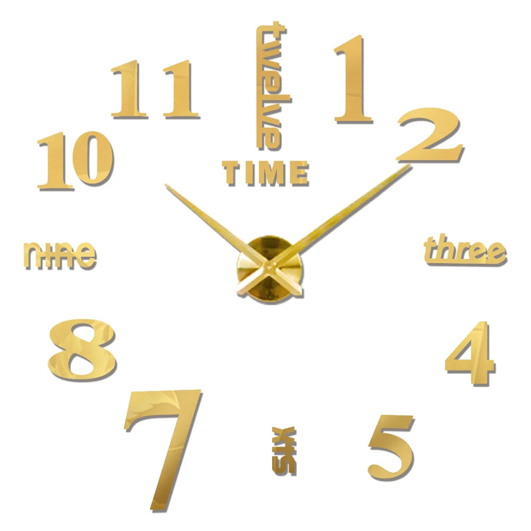 3D DIY Large Wall Clock | Modern Acrylic Mirror Surface Home Décor