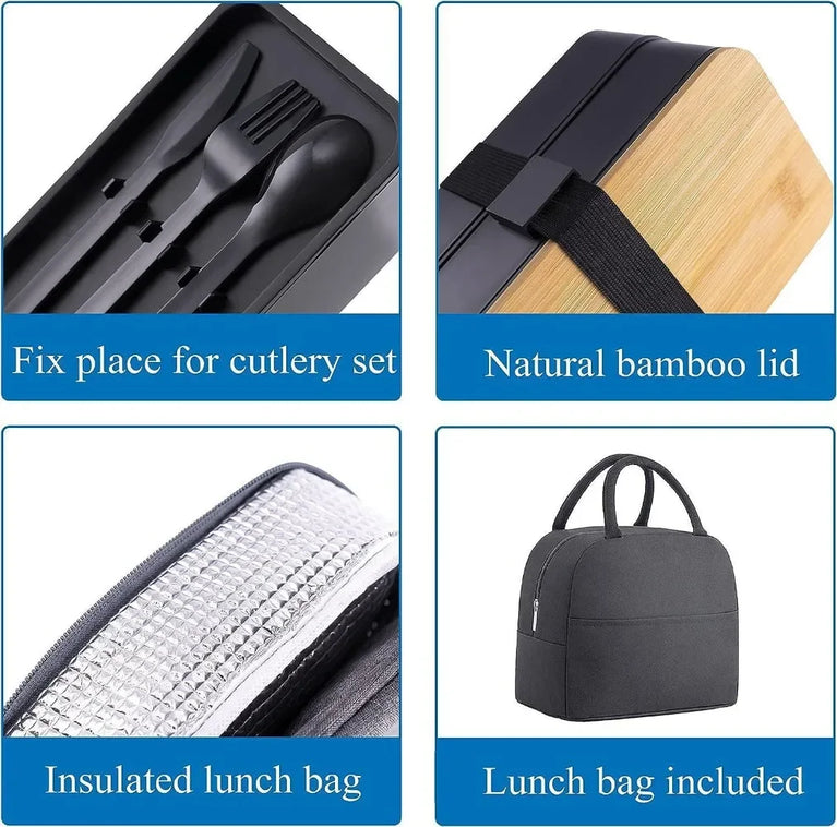 2-Tier Leakproof Bento Lunch Box with Cutlery Microwave Safe Stackable Food Storage Container for Kids and Adults