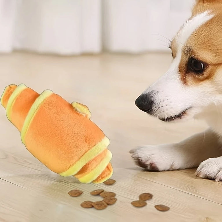 Plush Croissant Dog Toy Interactive Snuffle Puzzle Chew Toy Fun