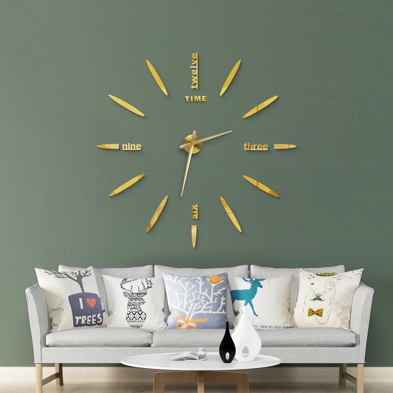 3D DIY Large Wall Clock | Modern Acrylic Mirror Surface Home Décor