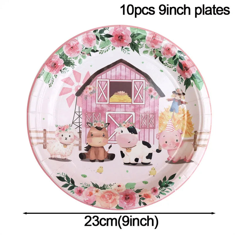 Pink Farm Animals Birthday Disposable Tableware Set-Baby Shower Decor