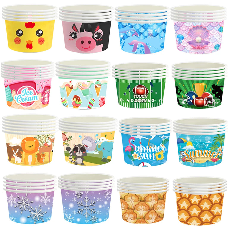 6-30pcs Paper Snack Cups Ice Cream Paper Bowl Disposable Dessert Treat Snack Cups Kids Birthday Shower Summer Party Supplies