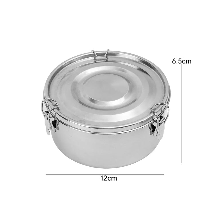 Stainless Steel Fresh Keep Round Sealed Lunch Box Buckle Food Container Fruit Salad Organizer for Refrigerator Storage