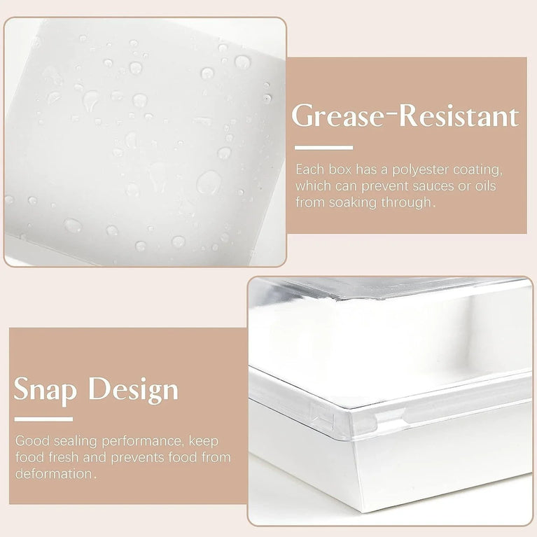 50PCS Paper Charcuterie Boxes with Clear Lids Square White Disposable Donut Dessert To Go Containers