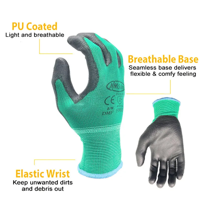 PU Coated Nylon Gardening Gloves Breathable Safety Work Gloves