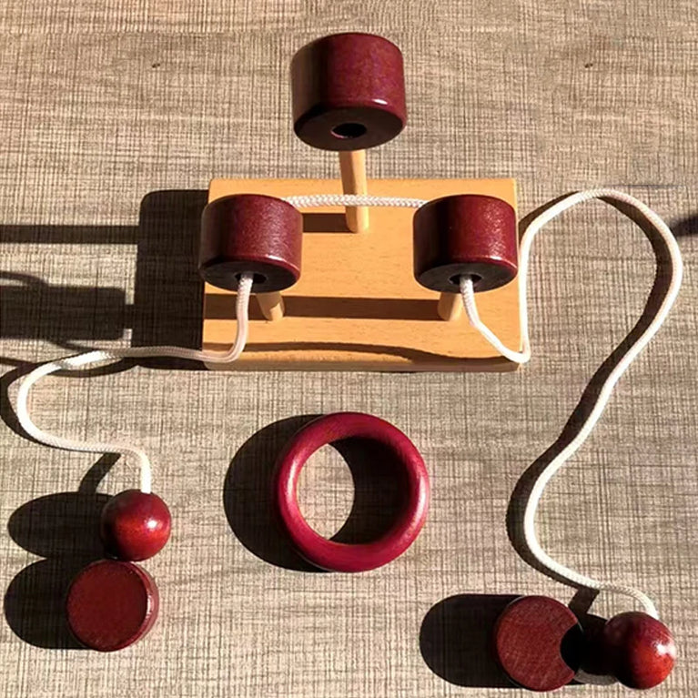 Muddy Puddles Wooden Rope & Ring Puzzle | Classic 3D Brain Teaser