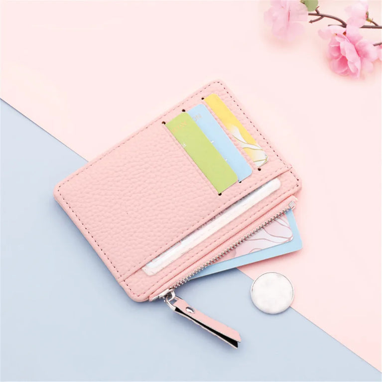 Fashion PU Leather Card Holder | Compact Coin Purse & ID Wallet with Keychain