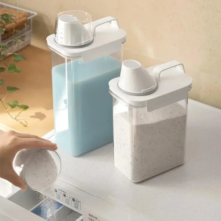 Airtight Laundry Detergent Powder Storage Box 2.3L Plastic Dispenser Container with Labels