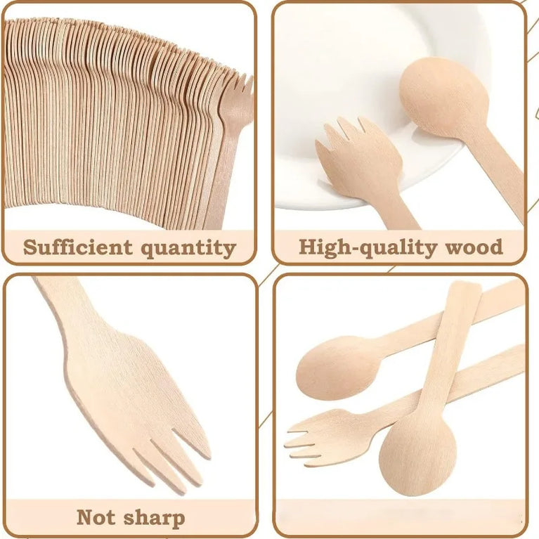 100Pcs Disposable Mini Wooden Ice Cream Spoon Dessert Party Set Tool
