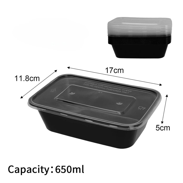 Disposable Food Containers Black Plastic Bento Lunch Boxes With Lids Meal Prep Storage Boxes Set