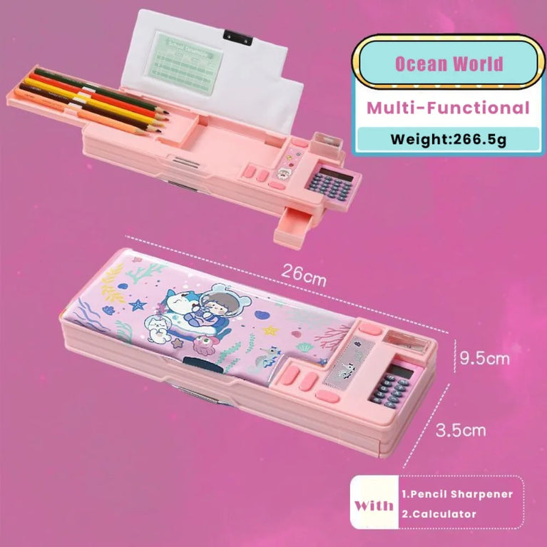 Multifunctional Pencil Case | Integrated Calculator & Sharpener Stationery Box