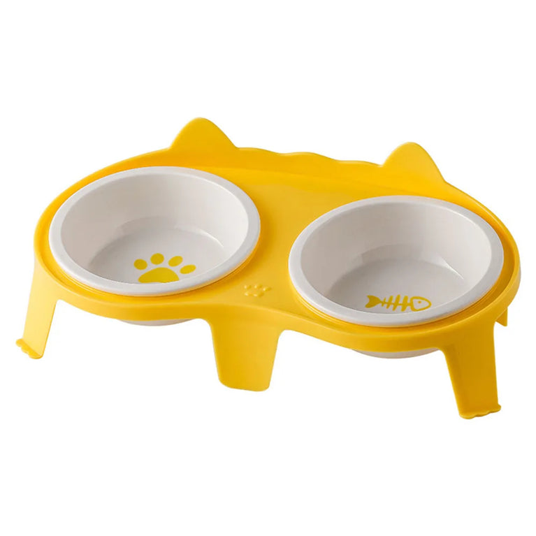 Ceramic Cat Bowl Double Bowl Elevated Slanted Pet Feeding Water Dish Rounded Design