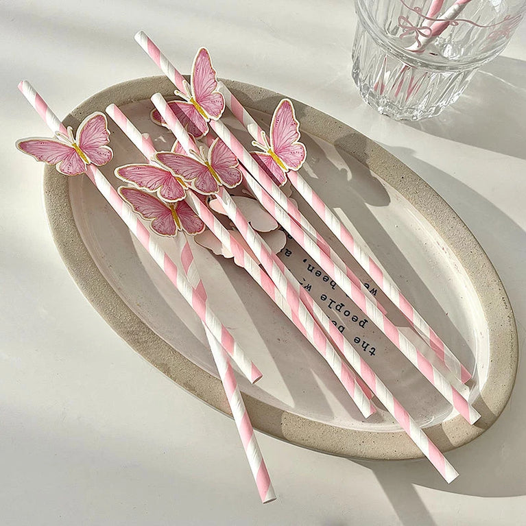 Butterfly Paper Straws 10 Sticks Disposable Eco Friendly Juice Milk Tea Drink Straws