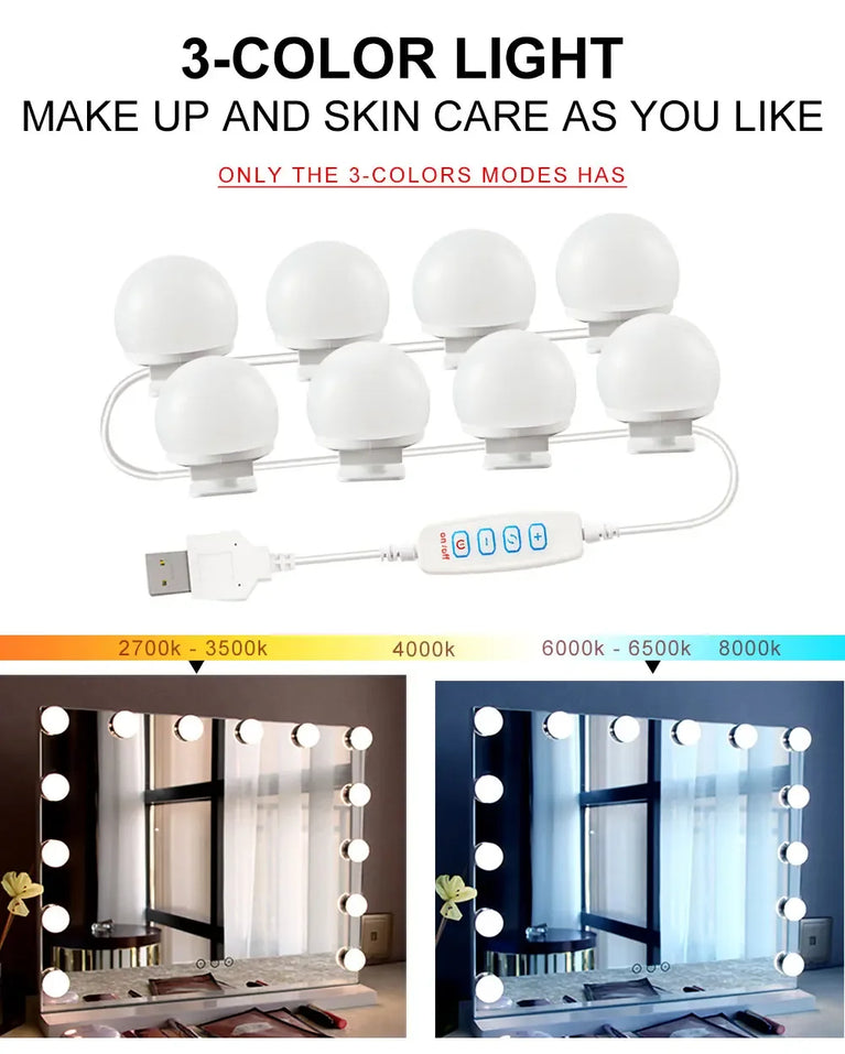 LED Hollywood Vanity Mirror Lights | Professional Detachable USB Makeup Lamps