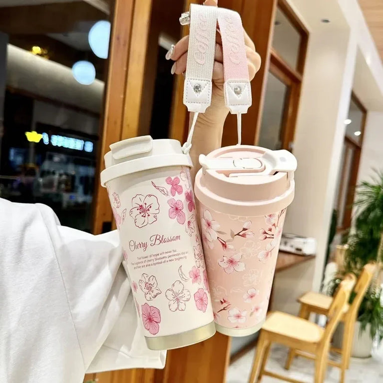 500ml Insulated Stainless Steel Tumbler Mug with Straw Handle