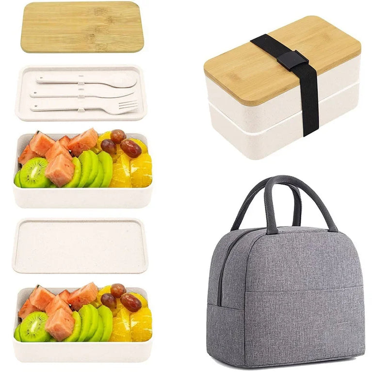 2-Tier Leakproof Bento Lunch Box with Cutlery Microwave Safe Stackable Food Storage Container for Kids and Adults