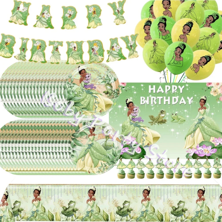 Frog Tiana Princess Party Disposable Tableware Set for Kids Birthday Decoration
