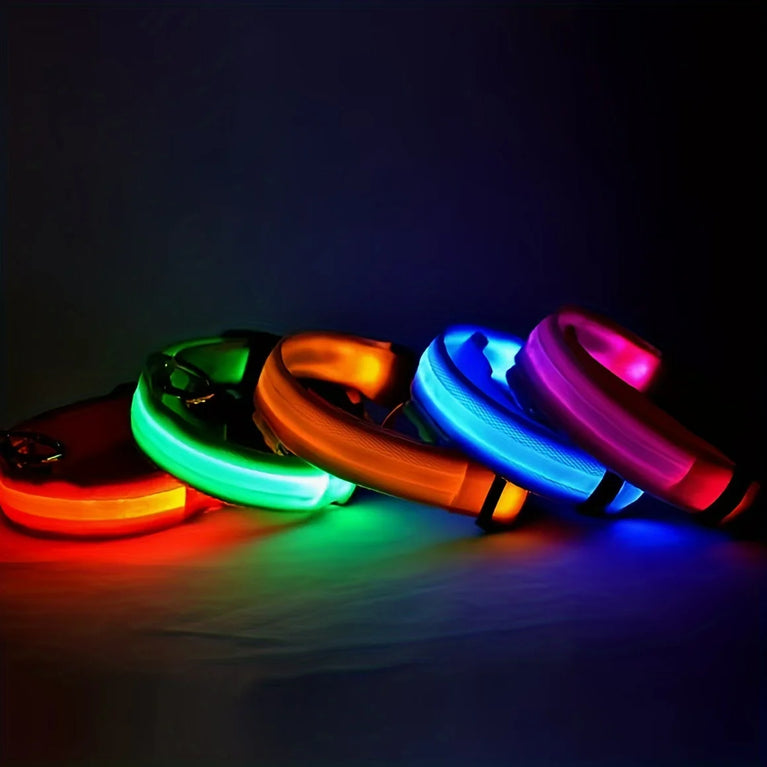 Reflective LED Dog Collar Night Safety Durable Nylon LIGHTS