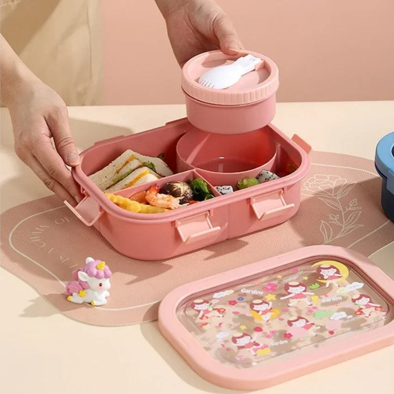 1000/1350ml Cartoon Lunch Box Leakproof Bento Container with Soup Bowl Portable Food Storage Box