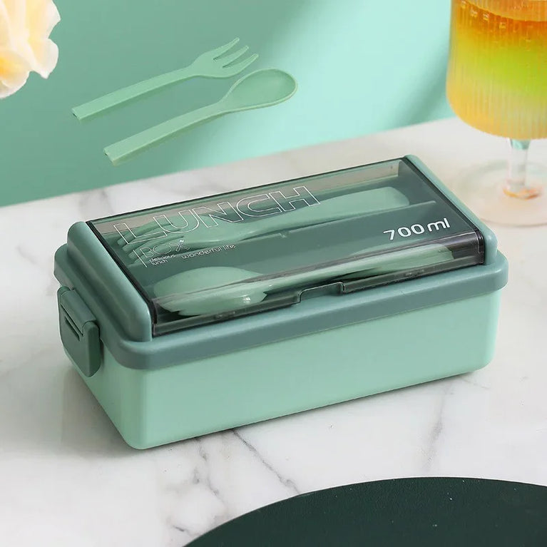 Portable Leakproof Microwave Lunch Box 700/1400ML with Spoon Bento Container