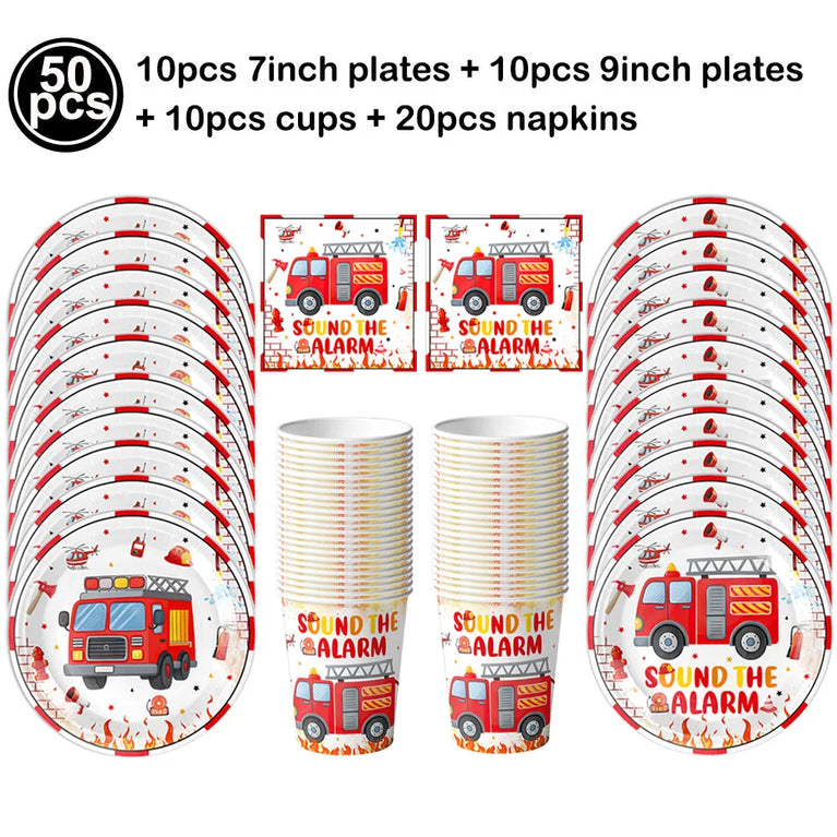 Firetruck Birthday Party Supplies Fire Truck Theme Disposable Tableware Set