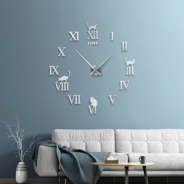 3D DIY Large Wall Clock | Modern Acrylic Mirror Surface Home Décor