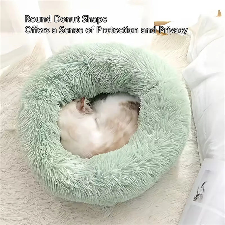 Soft Pet Cat Bed Plush Donut Cat Heating Pad Self Heating Bed Warm Cat