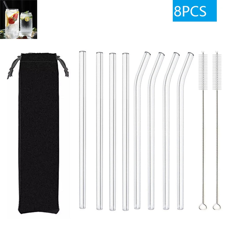 Glass Straws Eco Friendly Reusable Drinking Straw Set with Brushes Bar Accessories