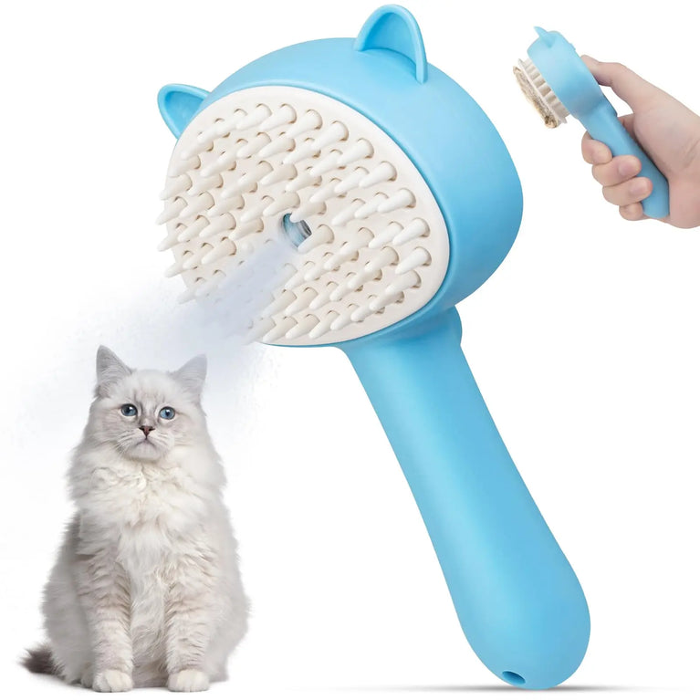 3-in-1 Cat Steam Brush Silicone Grooming Shedding Tool with Spray Function