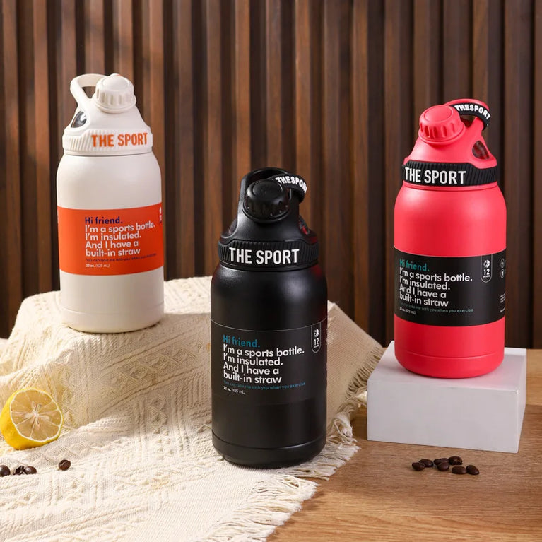 600ml Stainless Steel Vacuum Insulated Sports Water Bottle Straw Travel Thermos Flask