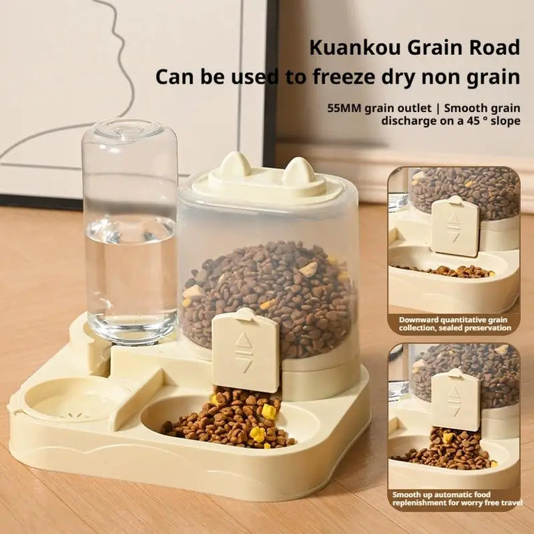 Large Capacity Automatic Cat Feeder Water Dispenser 2 in 1 Pet Bowl Set