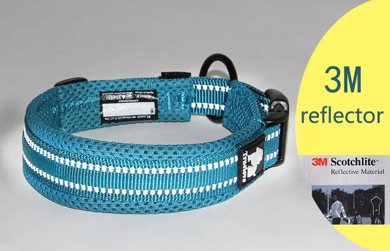 Adjustable Mesh Padded Dog Collar 3M Reflective Nylon Heavy Duty Proof